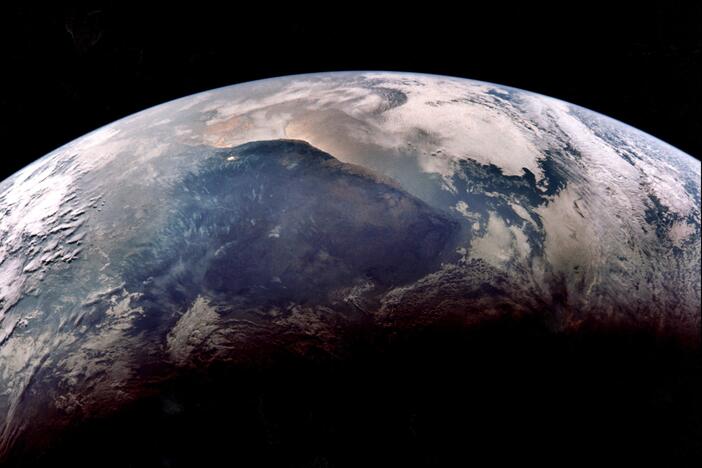 View of the earth photographed from the Apollo 11 spacecraft as it approached the earth on its return from the moon on July 24, 1969.<br>