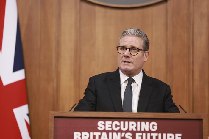 British Prime Minister Keir Starmer speaks during a news conference, ahead of the publication of the government's immigration policy paper, in London, Monday.