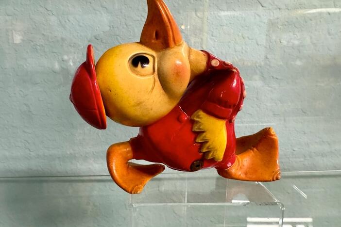 Mr. Squawker, a rubber toy duck from the 1950s, is part of the collection on display at The Rubber Duck Museum in Washington state. It was designed for the Ohio-based Rempel Manufacturing "with a cheerful expression and a distinctive squawking sound when squeezed," the museum's plaque reads.