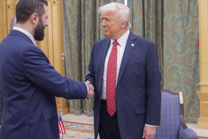 President Trump meets with Syria's interim President Ahmed al-Sharaa on March 14, 2025 in Riyadh, Saudi Arabia.