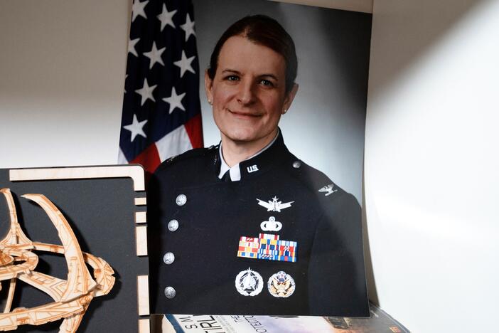 Col. Bree Fram's Space Force portrait is seen at her home on March 9, 2025 in Virginia.