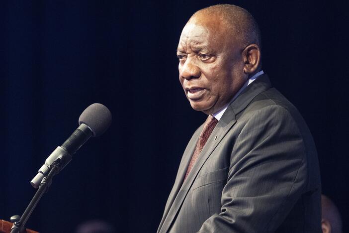 South African President Cyril Ramaphosa addresses the opening session of the G20 foreign ministers meeting in Johannesburg in February.