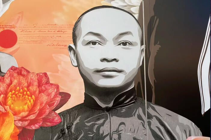 Painted portrait of Wong Kim Ark in the Asian American Community Heroes Mural, located in San Francisco's Chinatown.