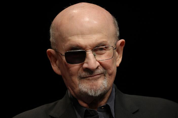 Novelist Salman Rushdie promotes the German-language edition of his book <em>Knife: Meditations After an Attempted Murder</em> in Berlin on May 16, 2024. In the book, Rushdie confronts the 2022 attack that left him blind in one eye.