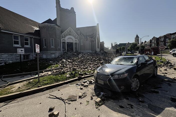 Part of Centennial Christian Church in St. Louis, Missouri, collapsed on Friday, May 16, 2025 when severe storms, including a possible tornado, swept through the city.