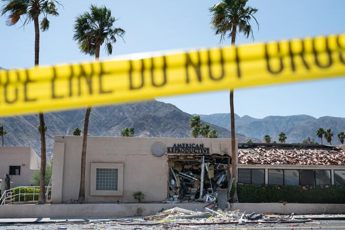 Police tape is seen outside the American Reproductive Centers fertility clinic in Palm Springs, which was damaged in a bombing on Saturday.