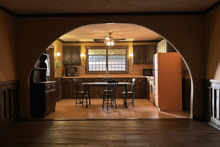 A miniature vintage kitchen created by artist Marina Totino.