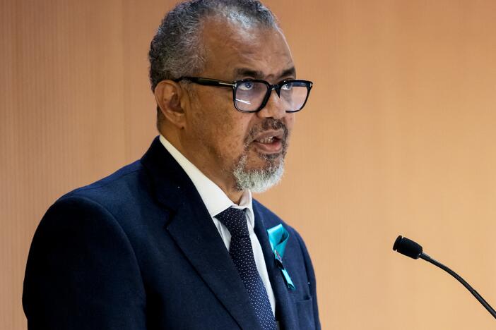 World Health Organization Director-General Tedros Adhanom Ghebreyesus addresses the World Health Assembly in Geneva on May 19. After the pandemic treaty was approved, he said, "The world is safer today thanks to the leadership, collaboration and commitment of our Member States to adopt the historic WHO Pandemic Agreement."