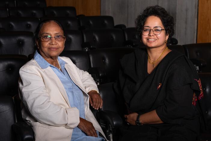 Author Banu Mushtaq (left) and translator Deepa Bhasthi won this year's International Booker Prize, for the book <em>Heart Lamp.</em><strong> </strong>