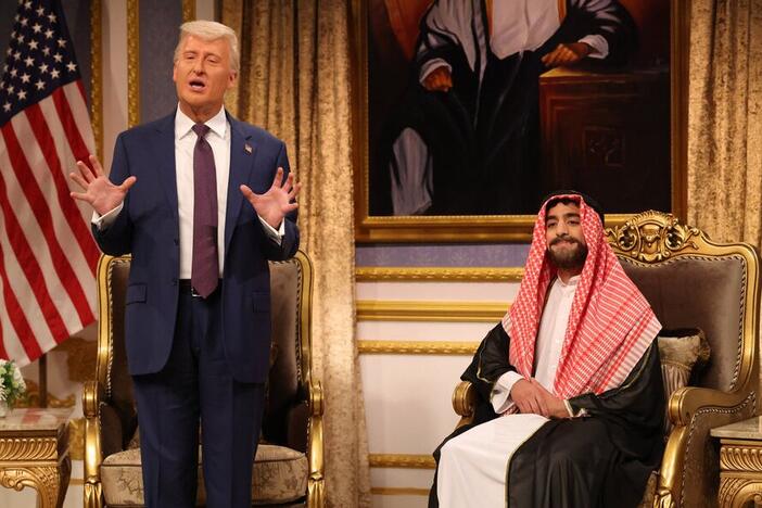 On Saturday Night Live's cold open, James Austin Johnson played President Donald Trump and Emil Wakim played Saudi Crown Prince Mohammed bin Salman in a sketch about Trump's Middle East trip.