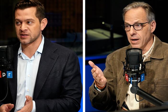 Axios reporter Alex Thompson (left) and CNN's Jake Tapper during an interview at NPR on Thursday.