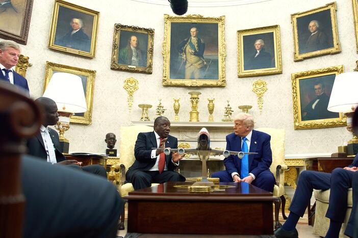 President Trump meets South Africa's President Cyril Ramaphosa in the Oval Office of the White House, Wednesday.