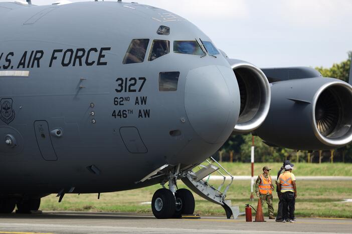 A U.S. Air force flight carrying migrants deported by the U.S. government arrives at Ramon Villeda Morales International Airport in January 2025 in San Pedro Sula, Honduras.