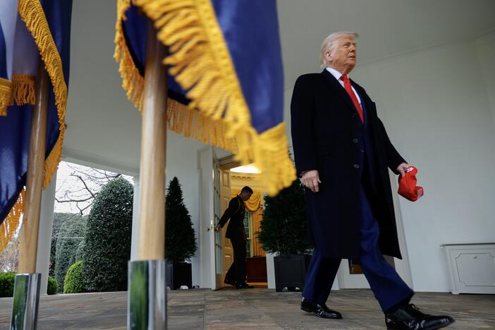 President Trump walks out of the Oval Office to announce tariffs on what he called "Liberation Day" on April 2, 2025.