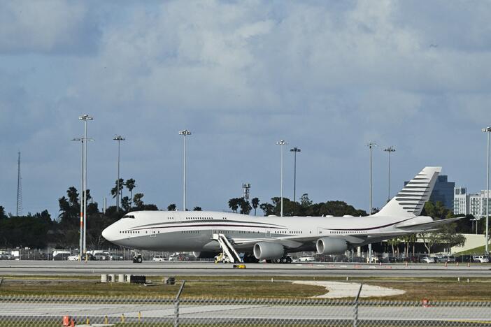 A Qatari Boeing 747 sits on the tarmac of Palm Beach International airport after President Trump toured the aircraft on Feb. 15. The aircraft is now in San Antonio and needs extensive overhauling to become the next Air Force One.