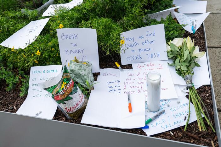 A temporary memorial outside the Capital Jewish Museum in Washington, D.C. on Thursday.