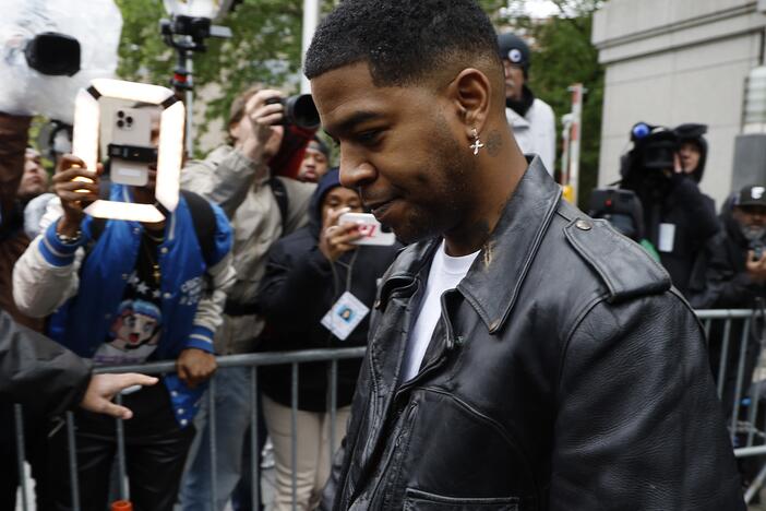 The musician Kid Cudi departs the court after testifying as a witness during the trial of Sean Combs on May 22, 2025 in New York City.