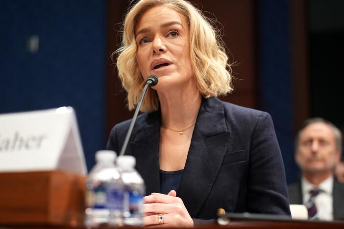 NPR President and CEO Katherine Maher testifies during a House Oversight and Government Reform Committee hearing at the U.S. Capitol on March 26, 2025. NPR and several member stations are suing the Trump administration over an executive order directing the Corporation for Public Broadcasting to stop funding NPR and PBS.