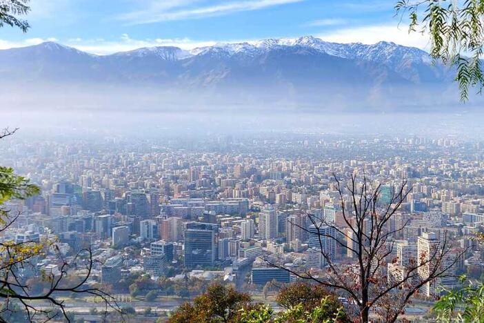The view of the Andes from Cerro San Cristobal above Santiago, Chile.