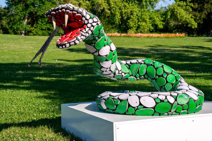 This snake statue is one of eight that loomed in a Geneva Park during May's World Health Assembly — drawing attention to the new initiative to fight snakebite. The colors used are those of the Nigerian flag.