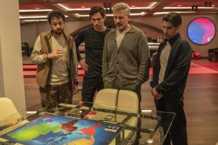 <em>Mountainhead</em> actors (l-r) Ramy Youssef, Cory Michael Smith, Steve Carell and Jason Schwartzman