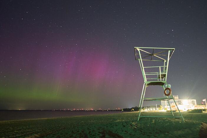 The northern lights illuminate the night sky in Grand Bend, Ontario, Canada, during a geomagnetic storm on May 12, 2024.