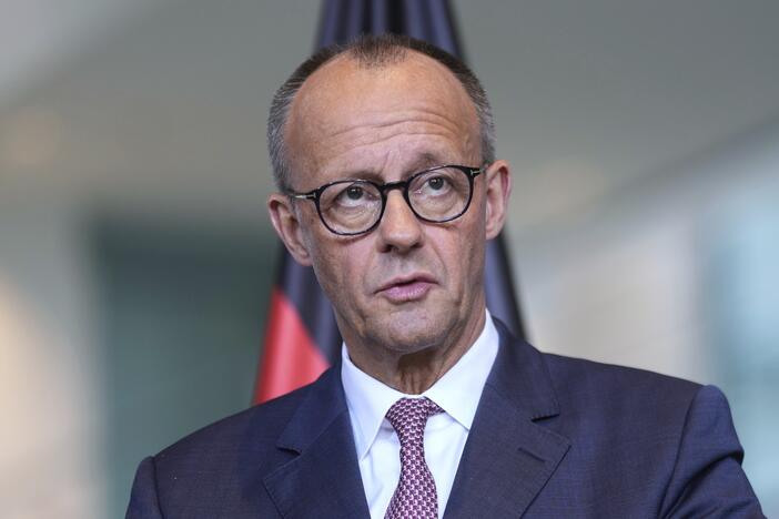 German Chancellor Friedrich Merz attends a news conference at the chancellery in Berlin, May 28.