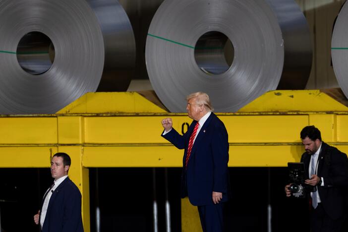 President Trump announced plans to double the tariff on imported steel while visiting a US Steel plant in West Mifflin, Pennsylvania.