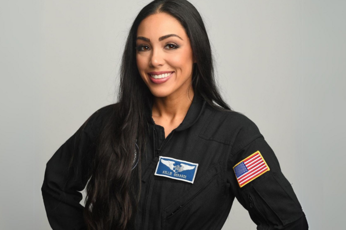 Struggling to have a second child, astronaut Kellie Gerardi uses her social media presence to let others know they're not alone. She's pictured above in 2021 in New York City.