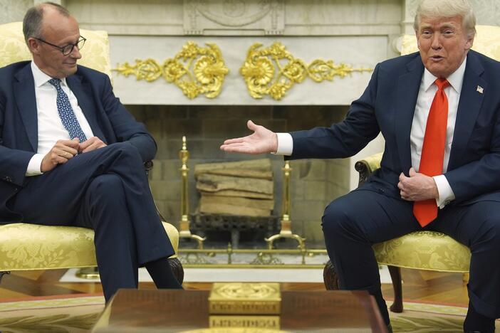 President Donald Trump, right, meets Germany's Chancellor Friedrich Merz in the Oval Office of the White House on Thursday.