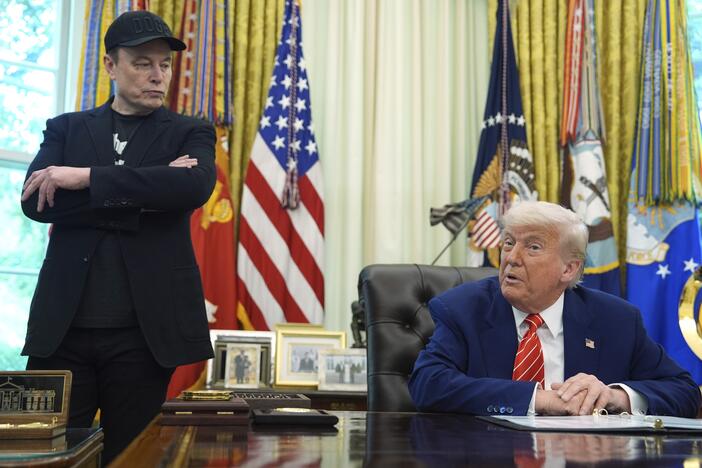 President Donald Trump speaks during a news conference with Elon Musk in the Oval Office of the White House, Friday, May 30, in Washington.