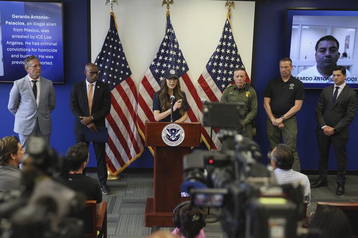 Secretary of Homeland Security  Kristi Noem held a news conference in Los Angeles on Thursday. She vowed to continue the immigration raids that have led to days of protests in the city and accusations that the Trump Administration is abusing its power.