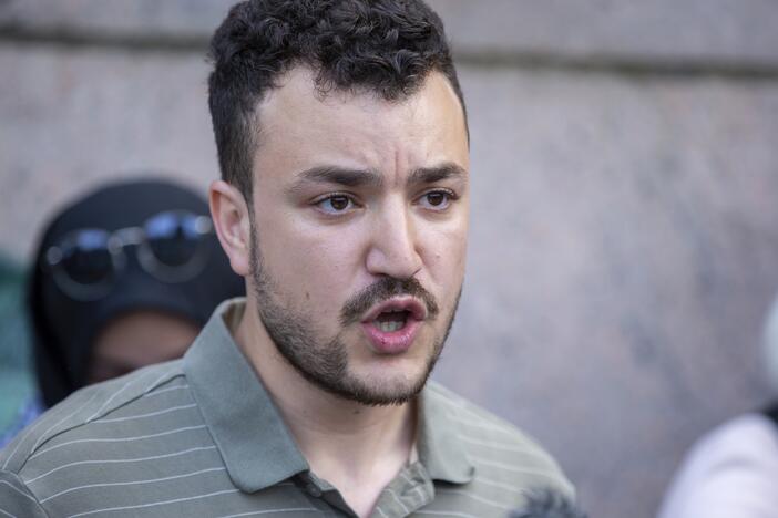 Student negotiator Mahmoud Khalil on the Columbia University campus in New York at a pro-Palestinian protest encampment on Monday, April 29, 2024.