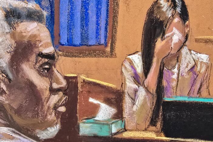 A witness, identified as "Jane" and with her face obscured in courtroom sketches to protect her identity, testified this week that over the course of their three-year relationship, Sean Combs (seen here at left) pressured her to have sex with male escorts while he watched. Combs has pleaded not guilty to charges that include sex trafficking.
