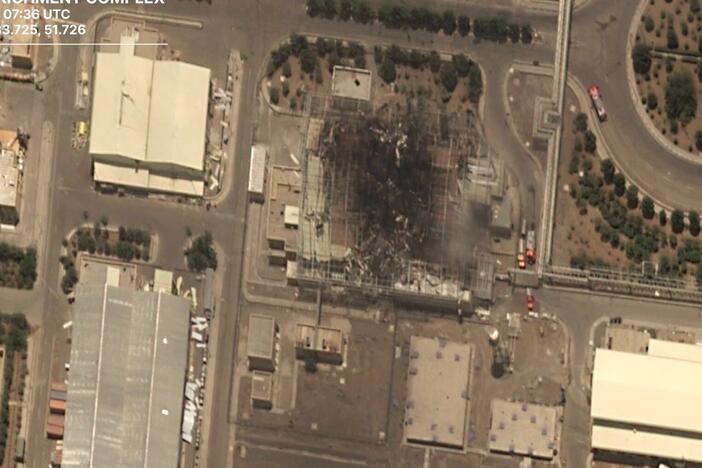 A satellite photo from the European firm Airbus shows the aftermath of a strike by Israel on a building that houses centrifuges at Iran's Natanz nuclear facility.