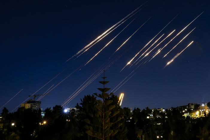 Missiles fired from Iran are pictured in the night sky over Jerusalem on June 14, 2025 as Israel and Iran exchanged fire a day after Israel unleashed an unprecedented aerial bombing campaign that Iran said hit its nuclear facilities, killed top commanders and dozens of civilians.
