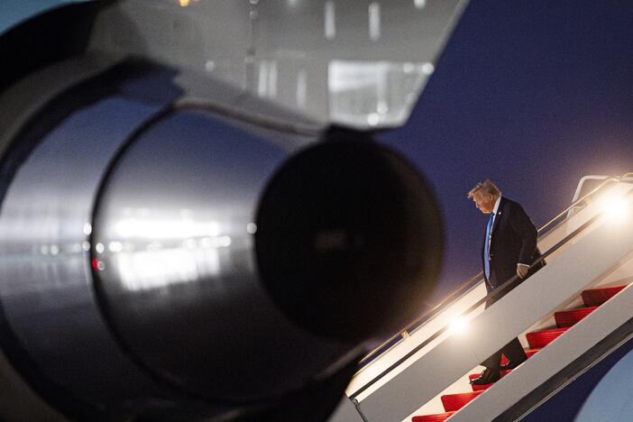 President Donald Trump alights from Air Force One after arriving at Joint Base Andrews on June 17 at Joint Base Andrews, Maryland. Trump said he left the G7 Leaders' Summit a day early to return to Washington to try to deal with the conflict between Israel and Iran.