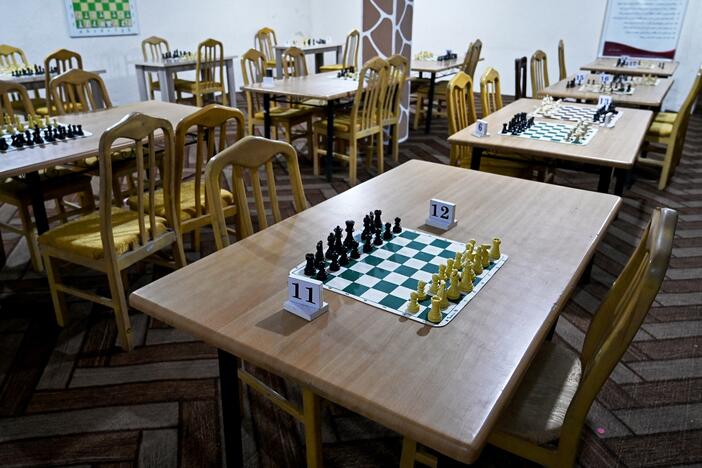 Chessboards have no players at the Kabul Elite Chess Club in Kabul after Taliban authorities have barred the game across Afghanistan.