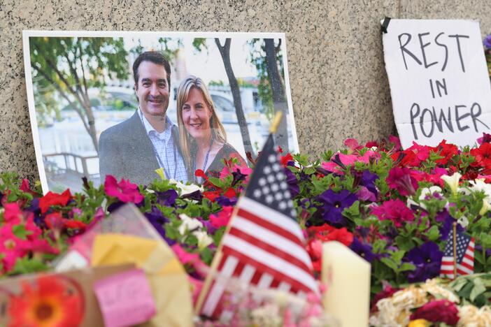 A makeshift memorial for Minnesota State Rep. Melissa Hortman and her husband Mark Hortman is seen at the Minnesota State Capitol on June 16, 2025, in St. Paul.