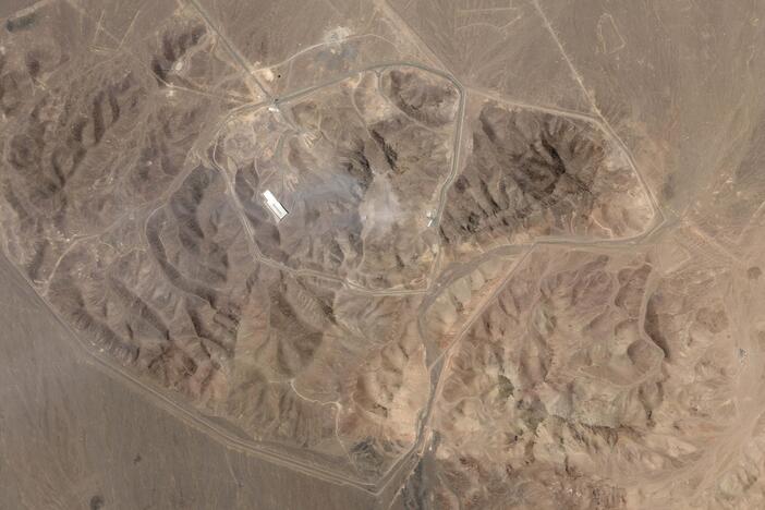This satellite picture by Planet Labs PBC shows Iran's underground nuclear enrichment site at Fordo after a U.S. airstrike targeted the facility Sunday.