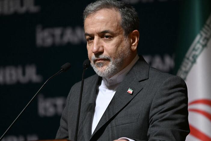 Iran's foreign minister Abbas Araghchi speaks during a press conference in Istanbul on Sunday.