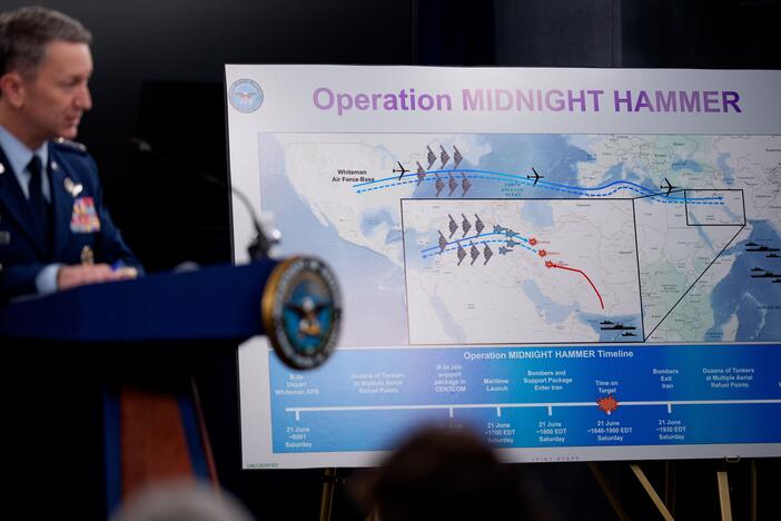 Chairman of the Joint Chiefs of Staff Air Force Gen. Dan Caine discusses the mission details of a strike on Iran during a news conference at the Pentagon on June 22, 2025 in Arlington, Va.