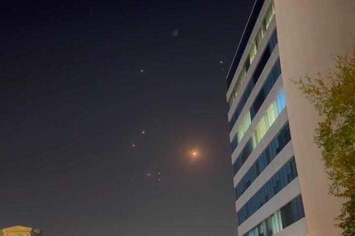 In this frame-grab made from video, missiles and air-defense interceptors illuminate the night sky over Doha after Iran launched an attack on US forces at Al Udeid Air Base on June 23, 2025, in Doha, Qatar. The Qatari government said that it intercepted all of Iran's missiles, which were launched in retaliation for the US's recent attack on Iranian nuclear facilities.