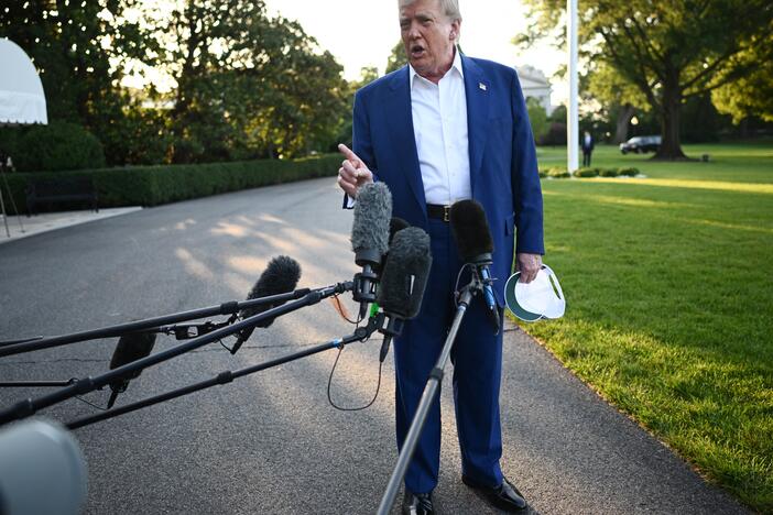 President Trump speaks to the press before boarding Marine One from the South Lawn of the White House on June 24 to attend the NATO leaders' summit in The Hague.