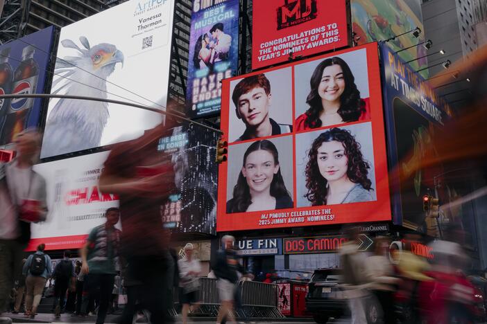 A billboard showcasing some of this year's nominees for the National High School Musical Theatre Awards, better known as the Jimmy Awards.
