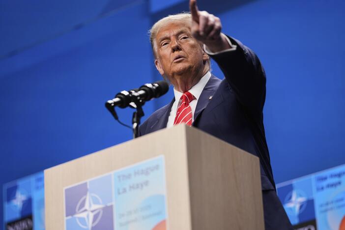 President Trump speaks during a media conference at the NATO summit in The Hague, Netherlands on June 25.