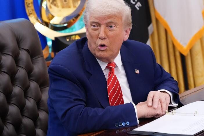 President Trump speaks to reporters in the Oval Office of the White House on May 30.
