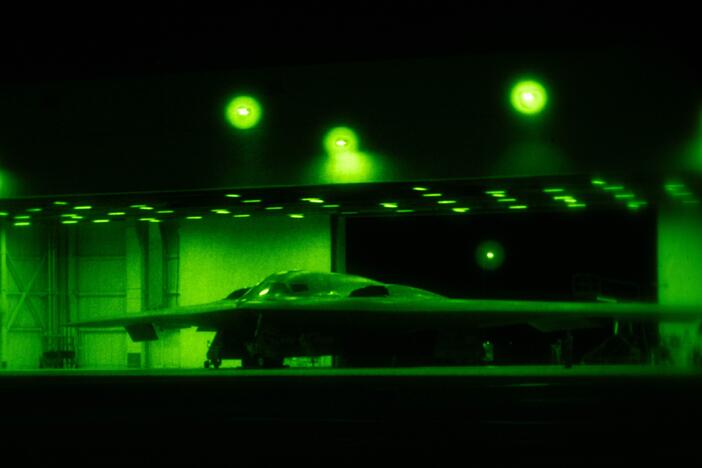 A U.S. Air Force B-2 Spirit is prepared for operations ahead of "Operation Midnight Hammer" at Whiteman Air Force Base in Missouri, June 2025.