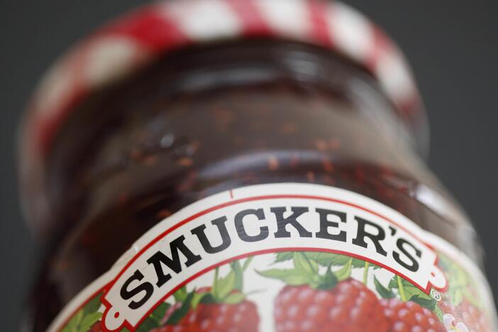 A jar of Smucker's preserves is displayed on Aug. 16, 2010, in Philadelphia.
