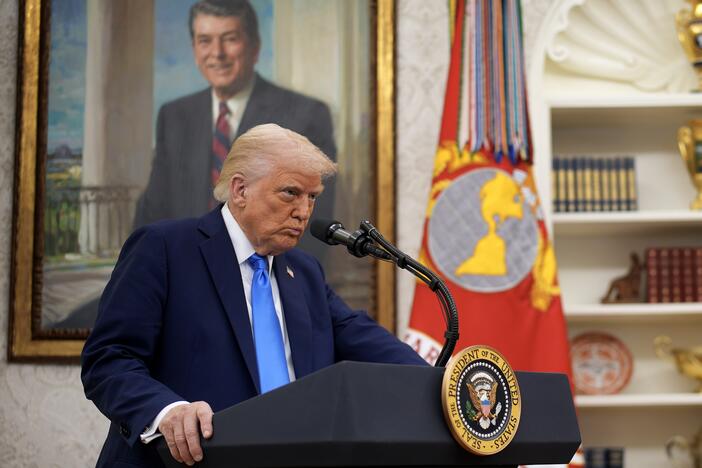 President Trump announces that his administration has reached a deal with elite law firm Skadden, Arps, Slate, Meagher & Flom during a swearing-in ceremony in the Oval Office in March 2025.